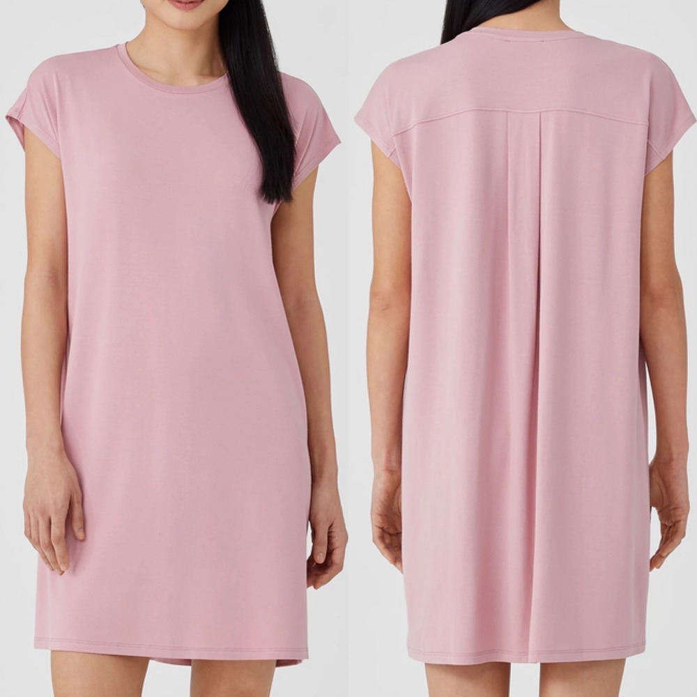 Eileen Fisher Short Sleeve‎ Shift Dress Womens Sz Medium Tencel Lyocell USA Mini
